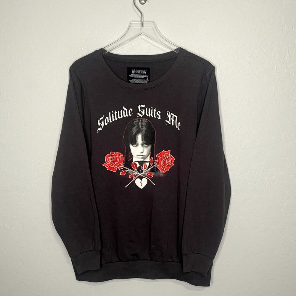Torrid Gray Addams Family Wednesday Cozy Fleece Crew Neck Pullover Sweater 2 2X - Picture 2 of 6
